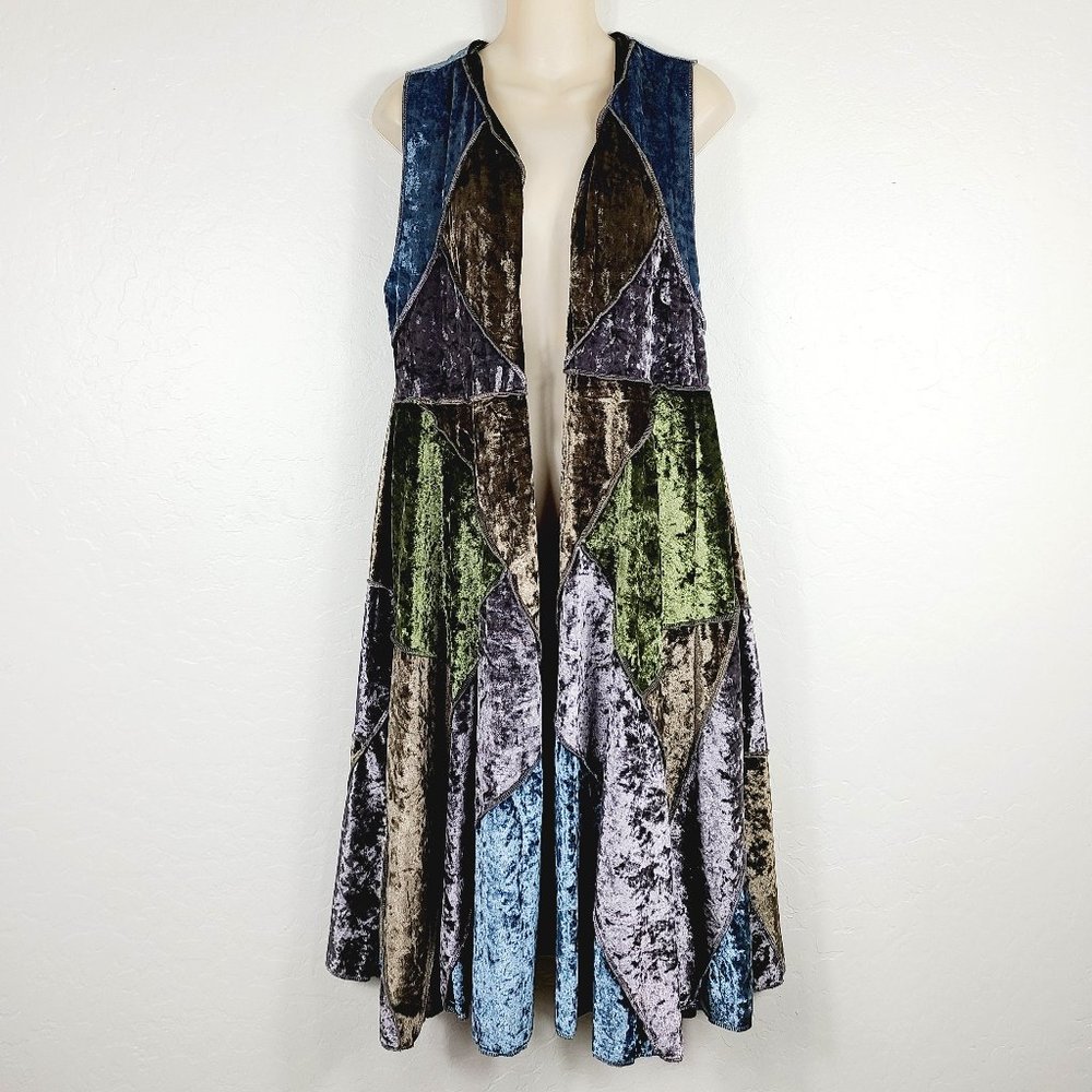 Dor Dor Couture Velvet Colorblock Duster Vest - Picture 1 of 6